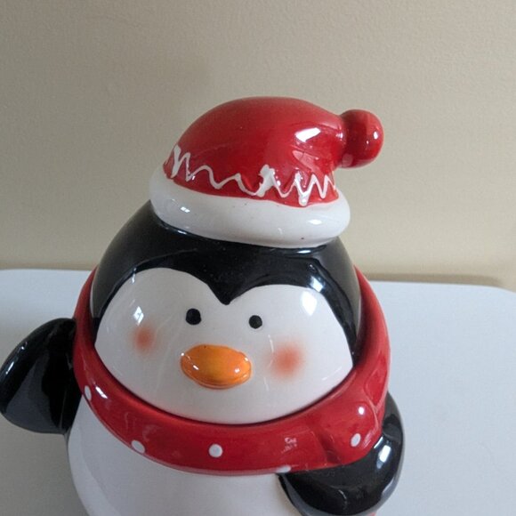 CHRISTMAS PENGUIN VINTAGE COOKIE JAR - Picture 4 of 5